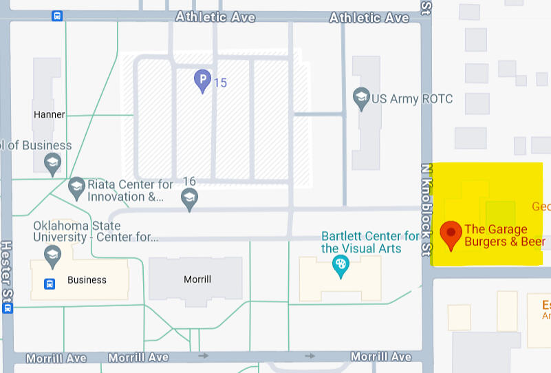 Screenshot of The Garage restaurant in relation to OSU campus.